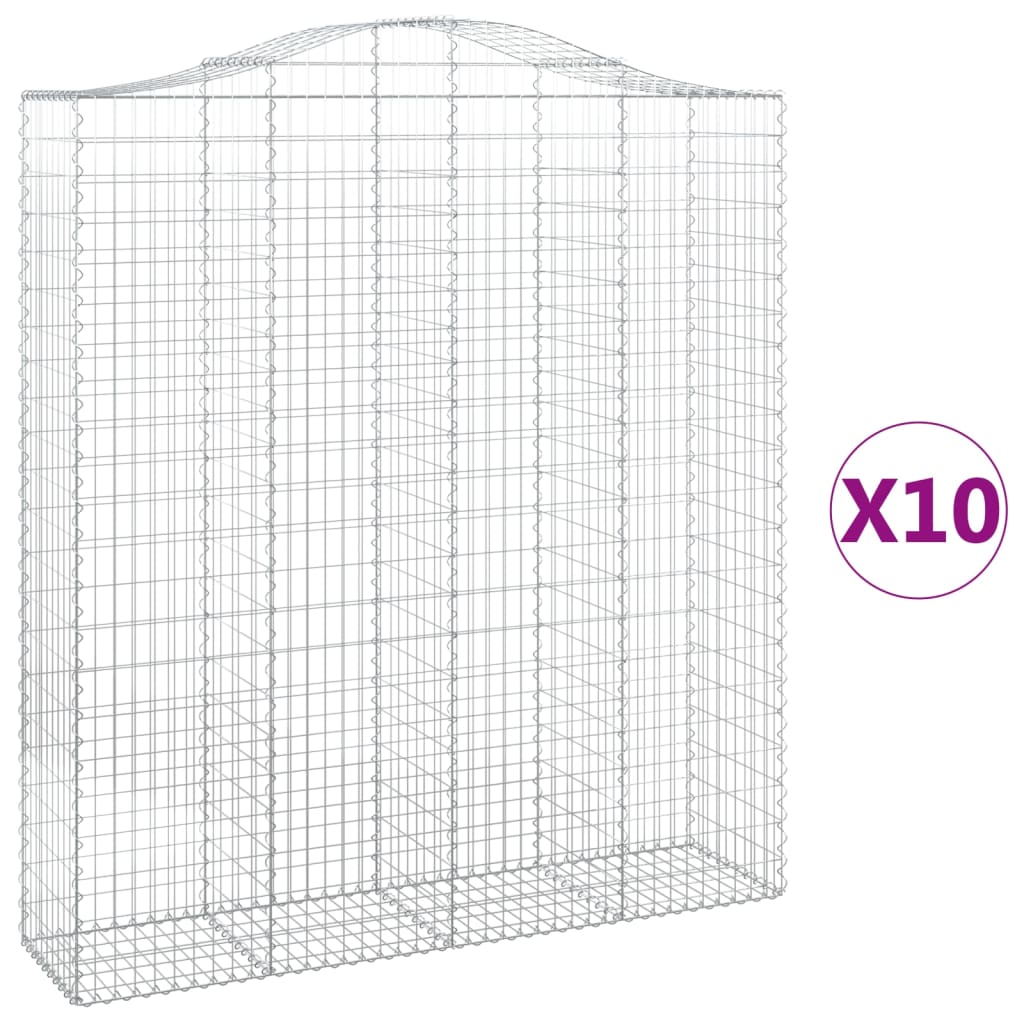 vidaXL buede gabionkurve 10 stk. 200x50x220/240 cm galvaniseret jern