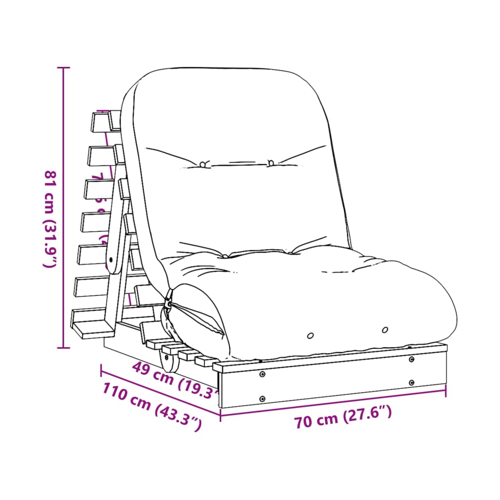 vidaXL futon med madras 70x206x11 cm imprægneret fyrretræ