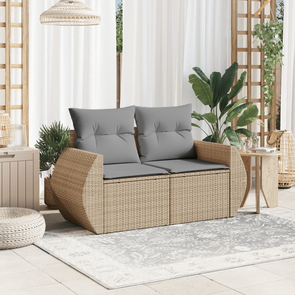 vidaXL 2-personers havesofa med hynder polyrattan beige