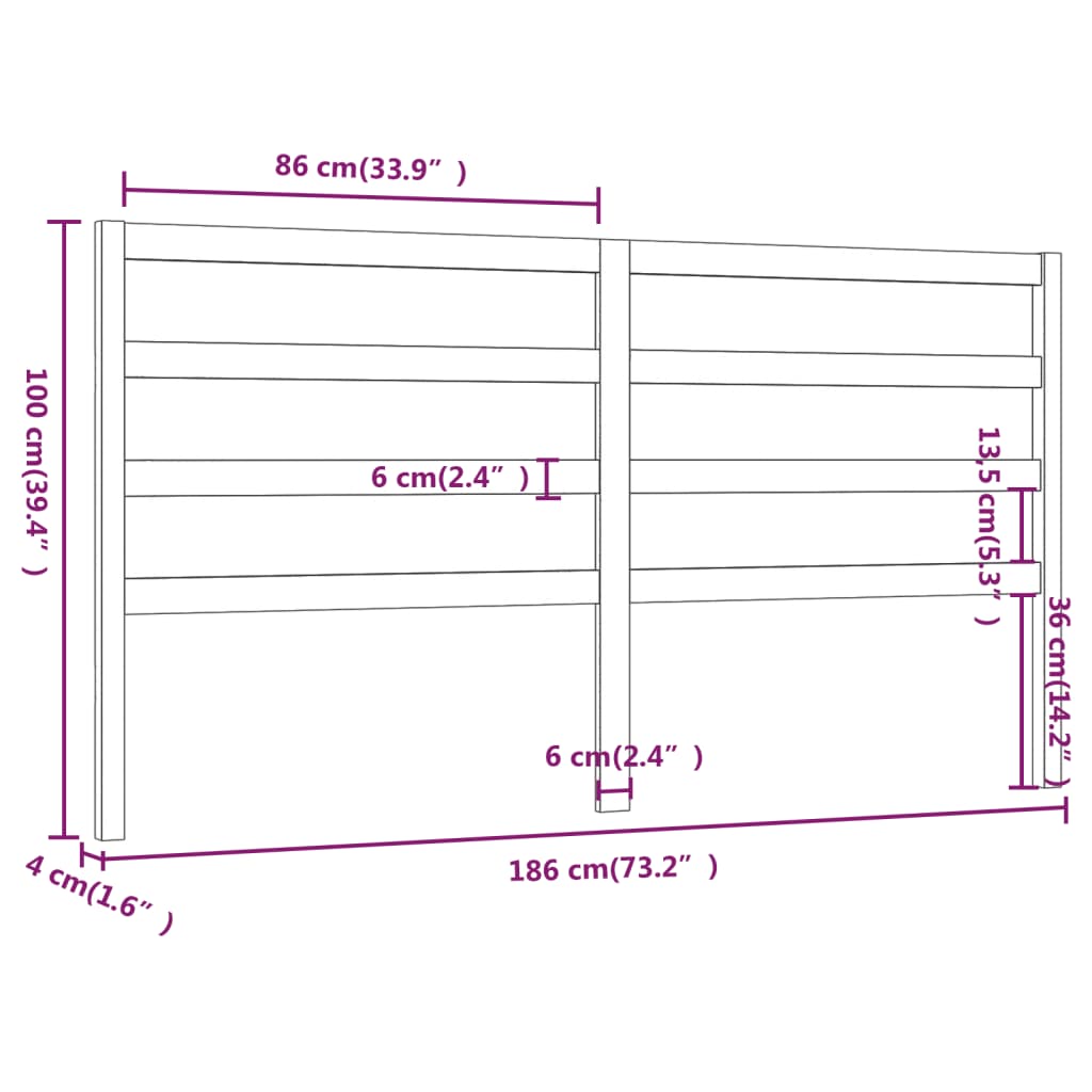 vidaXL sengegærde 186x4x100 cm massivt fyrretræ gyldenbrun