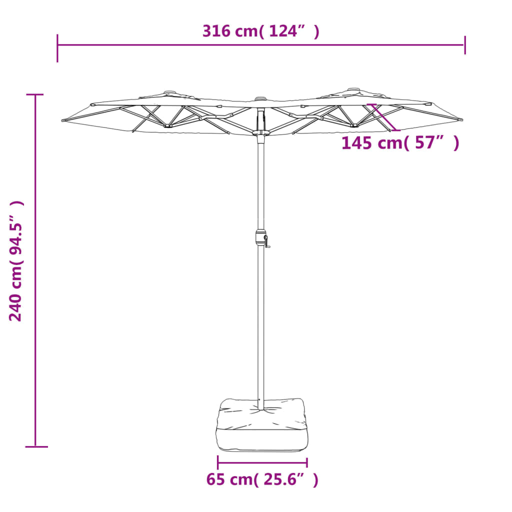 vidaXL parasol m. dobbelt parasoldug 316x240 cm grøn