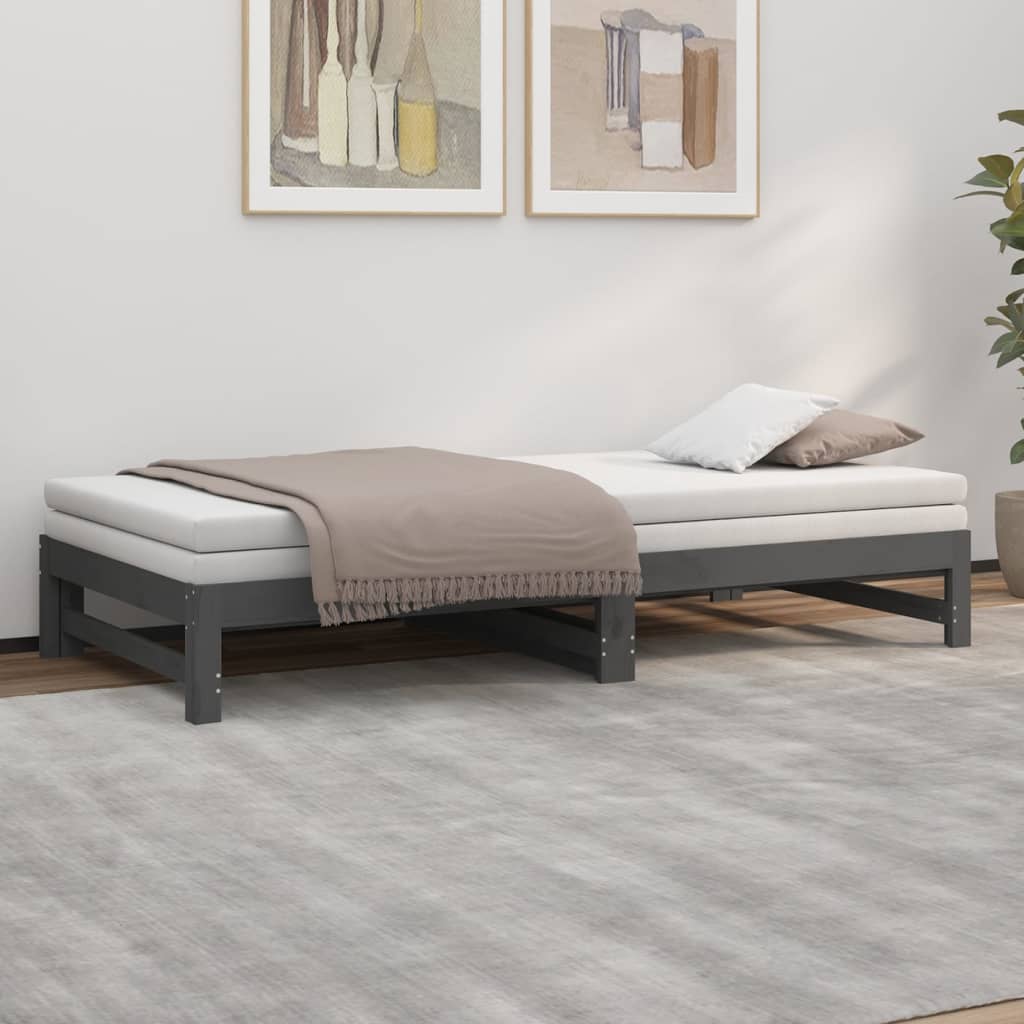 vidaXL daybed med udtræk 2x(100x200) cm massivt fyrretræ grå