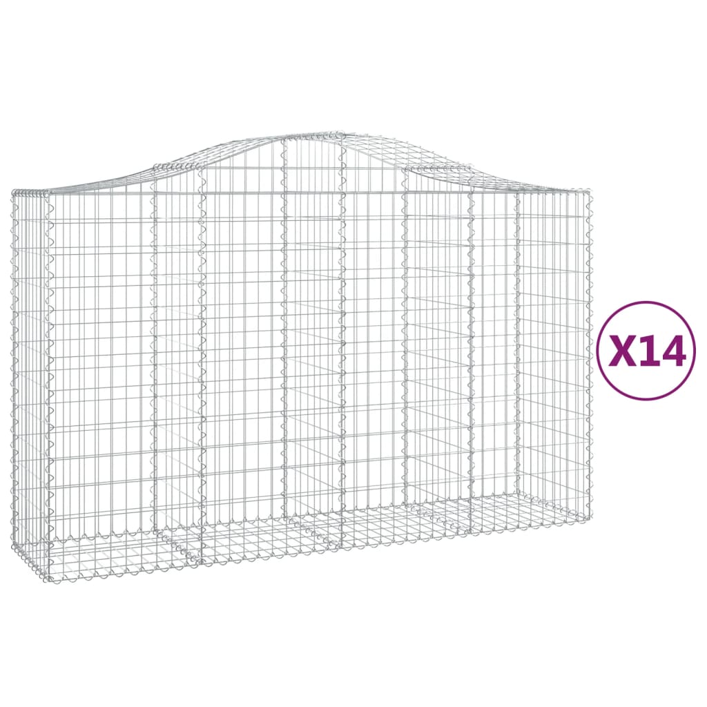 vidaXL buede gabionkurve 14 stk. 200x50x120/140 cm galvaniseret jern