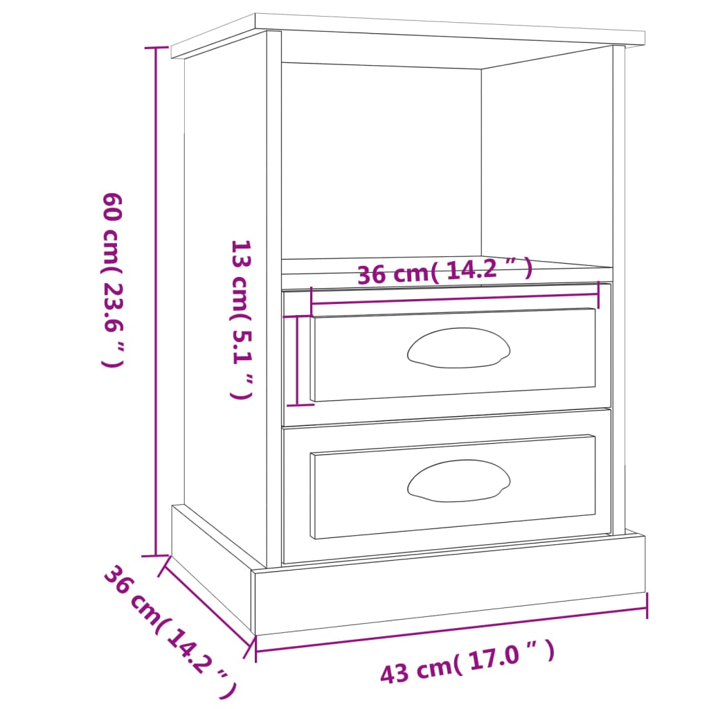 vidaXL sengeborde 2 stk. 43x36x60 cm hvid