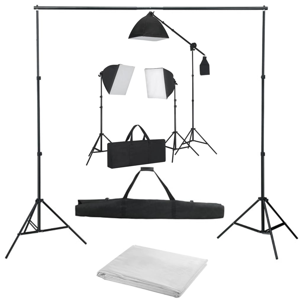 vidaXL fotostudieudstyr med softbox-lamper og baggrund