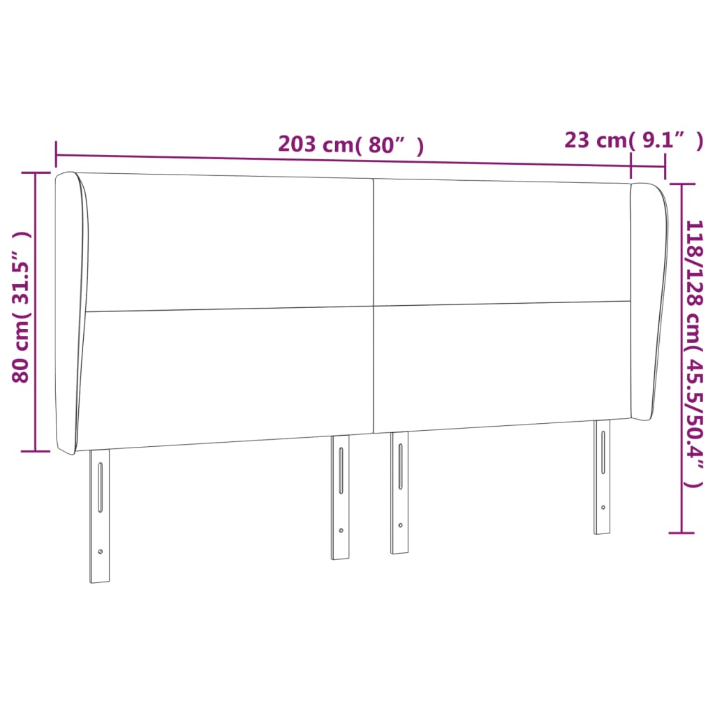 vidaXL sengegavl med kanter 203x23x118/128 cm fløjl mørkegrå