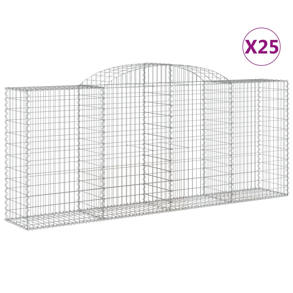 vidaXL buede gabionkurve 25 stk. 300x50x120/140 cm galvaniseret jern