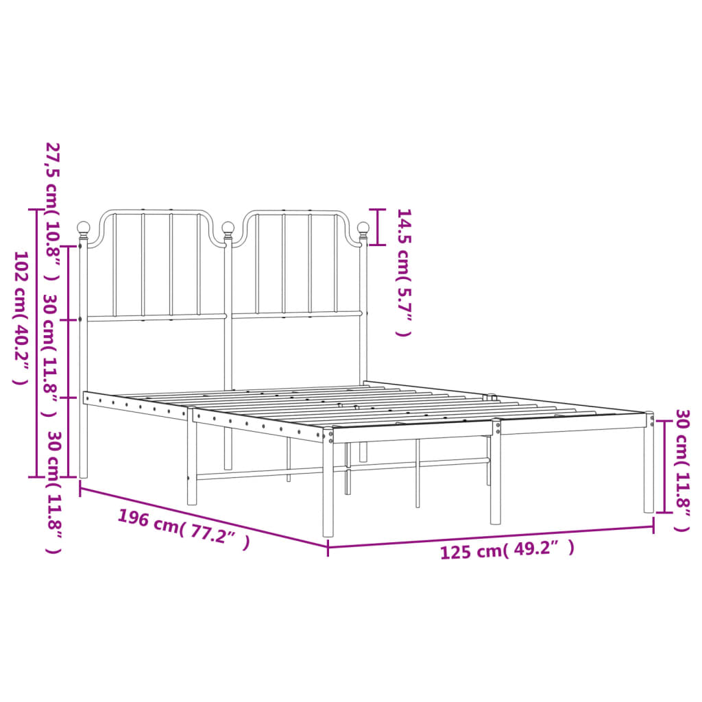 vidaXL sengeramme med sengegavl 120x190 cm metal hvid