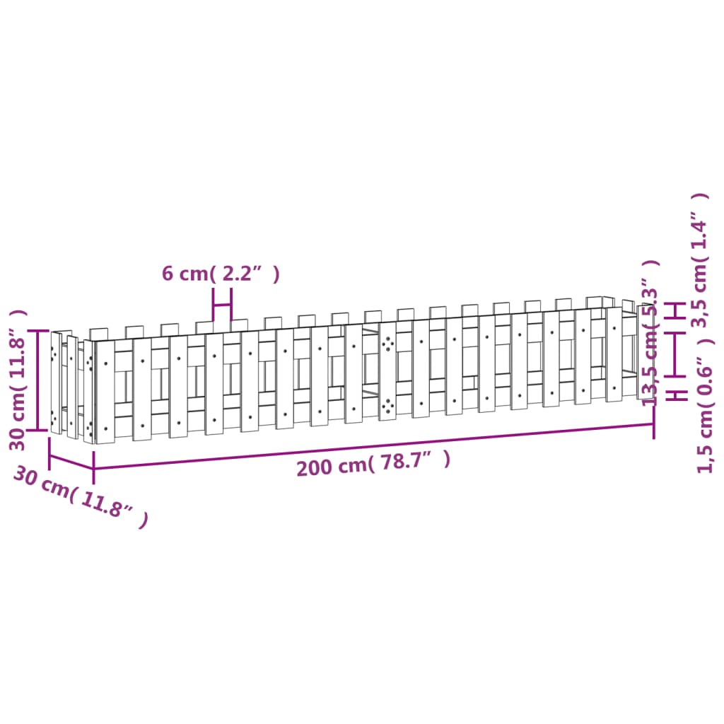 vidaXL højbed med stakitdesign 200x30x30 cm massivt fyrretræ hvid