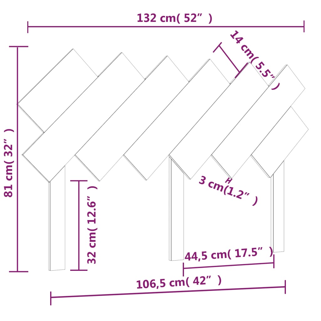 vidaXL sengegærde 132x3x81 cm massivt fyrretræ gyldenbrun