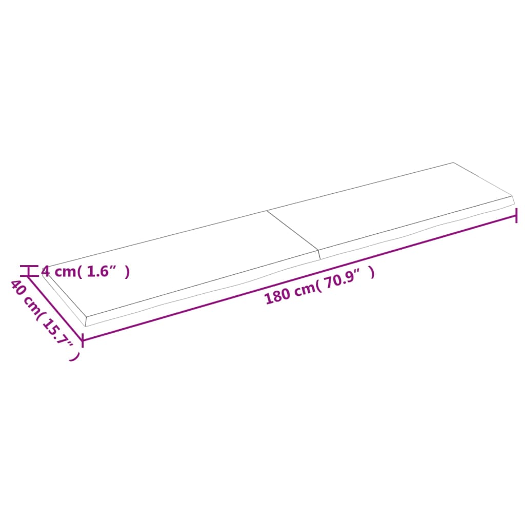 vidaXL væghylde 180x40x(2-4) cm behandlet massivt egetræ lysebrun