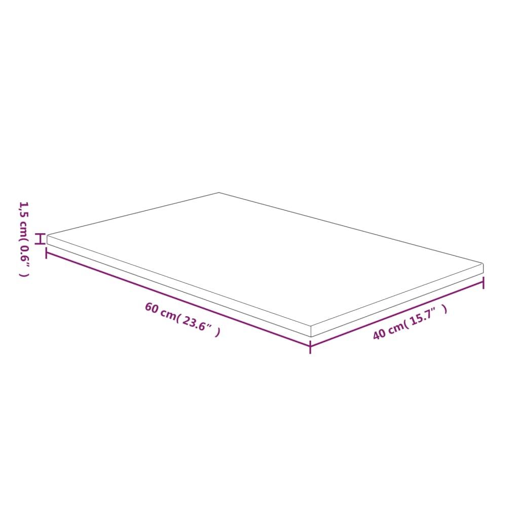 vidaXL bordplade til badeværelse 60x40x1,5 cm massivt træ ubehandlet