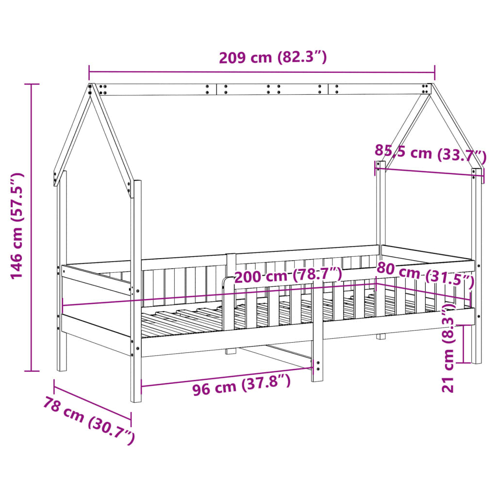 vidaXL sengeramme til husseng 80x200 cm massivt fyrretræ hvid