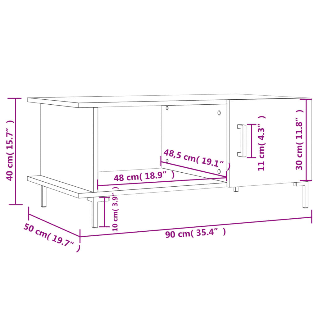 vidaXL sofabord 90x50x40 cm konstrueret træ betongrå