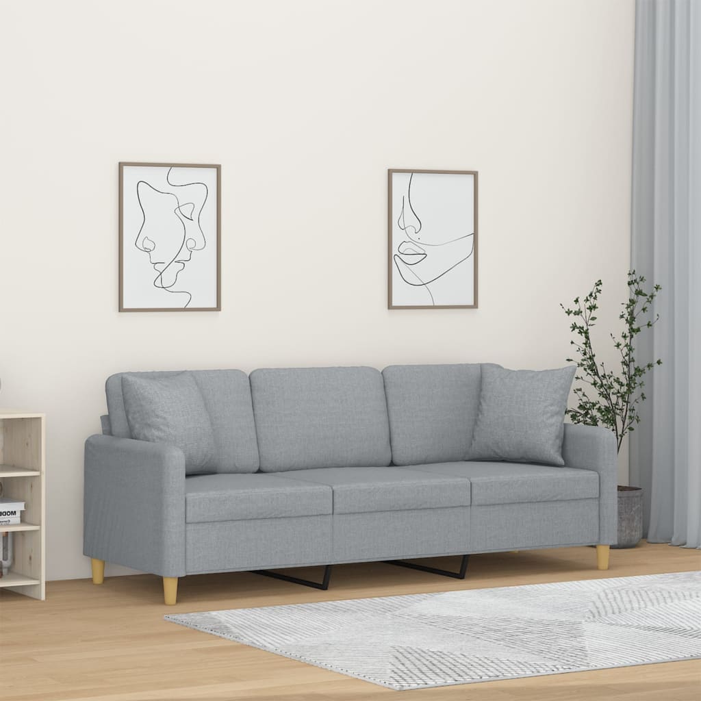 vidaXL 3-personers sofa med pyntepuder 180 cm stof lysegrå