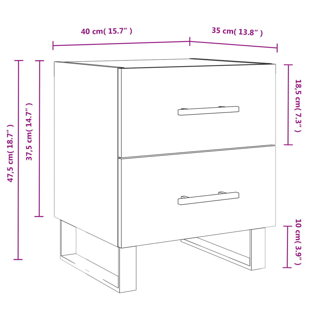 vidaXL sengeborde 2 stk. 40x35x47,5 cm konstrueret træ brunt egetræ