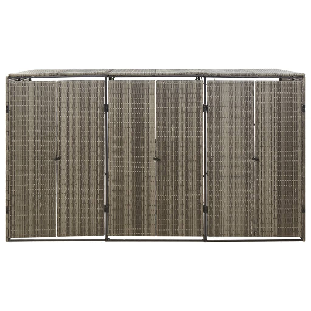 vidaXL tredobbelt skraldespandsskjuler 207x80x117 cm polyrattan grå