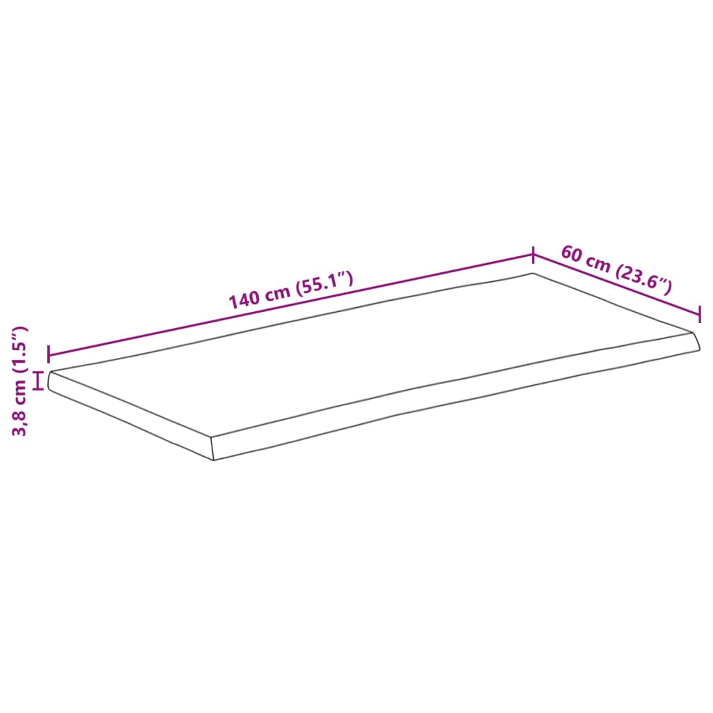 vidaXL bordplade 140x60x3,8 cm naturlig kant massivt ru mangotræ