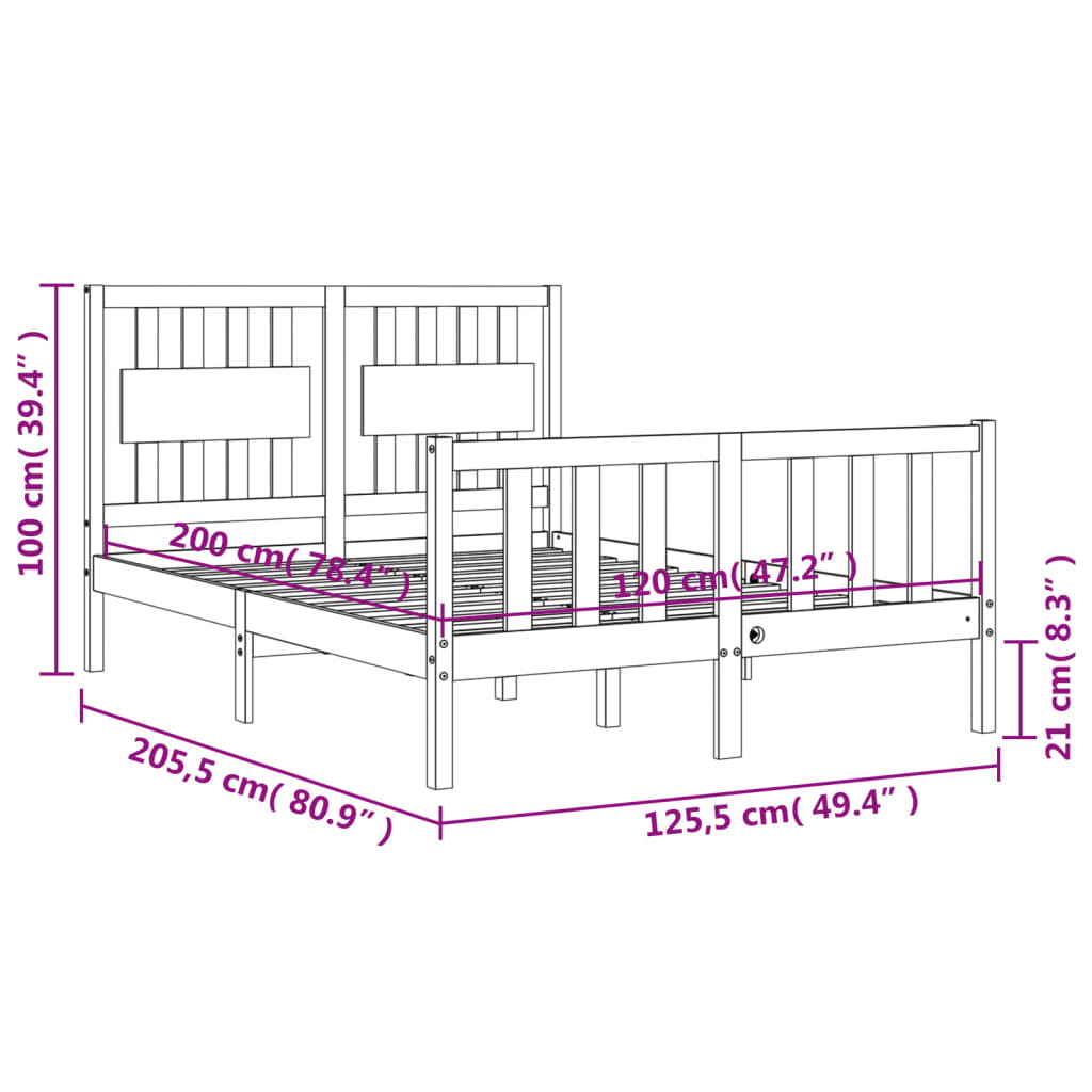 vidaXL sengeramme med sengegavl 120x200 cm massivt træ hvid