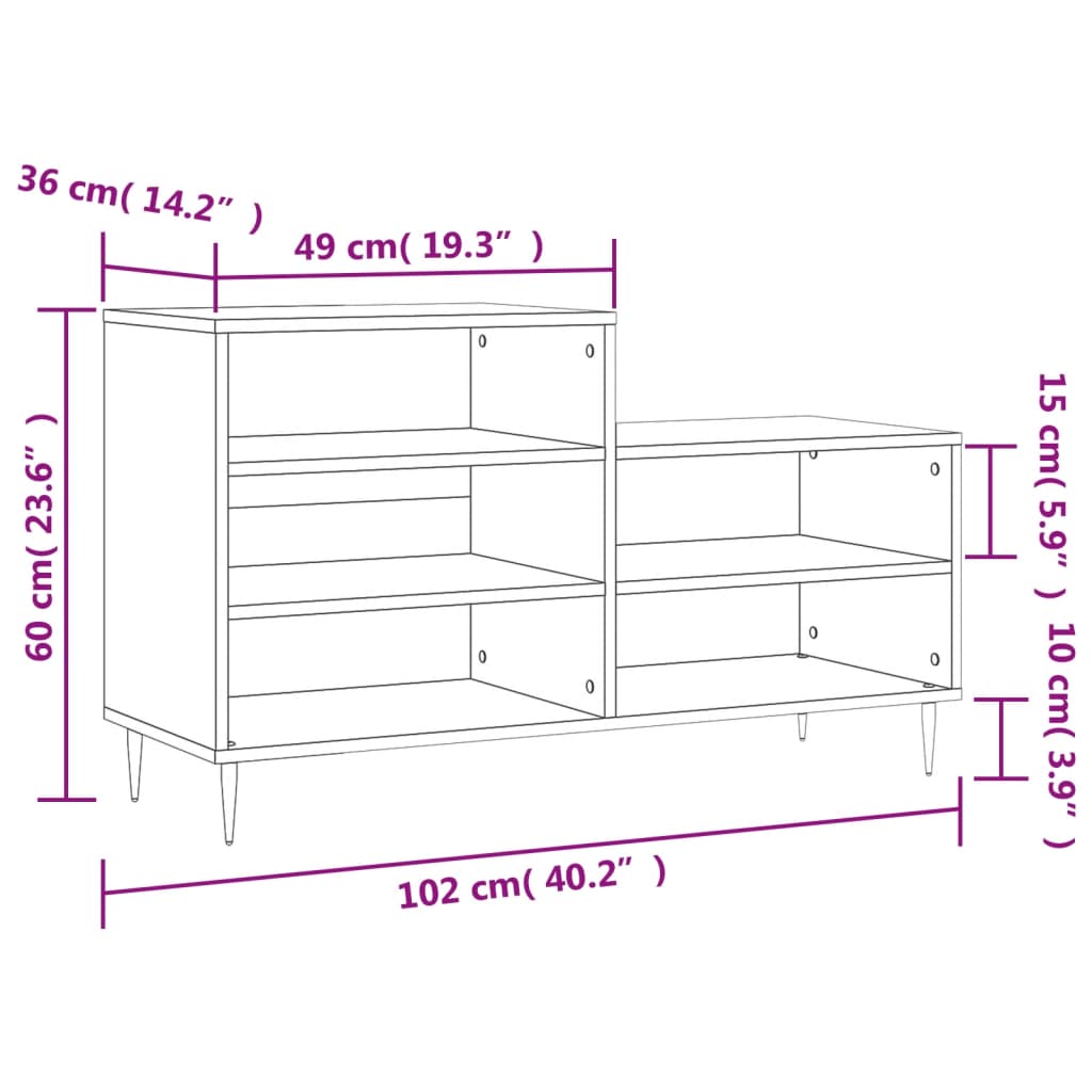 vidaXL skoreol 102x36x60 cm konstrueret træ hvid højglans