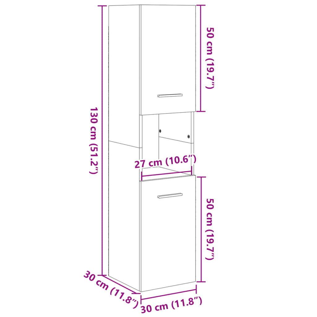 vidaXL badeværelsesskab 30x30x130 cm konstrueret træ sonoma-eg