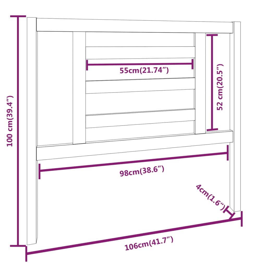 vidaXL sengegærde 106x4x100 cm massivt fyrretræ