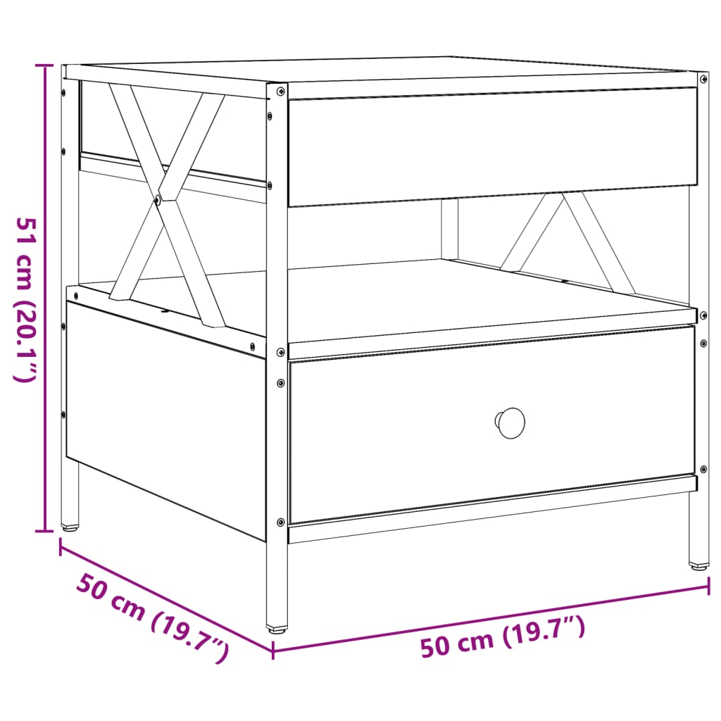 vidaXL sofabord med Infinity LED-lys 50x50x51 cm grå sonoma-eg