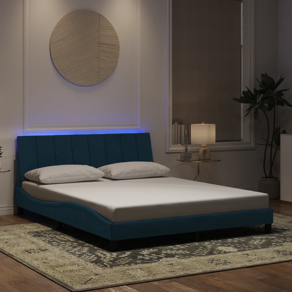 vidaXL sengeramme med LED-lys 160x200 cm velour blå