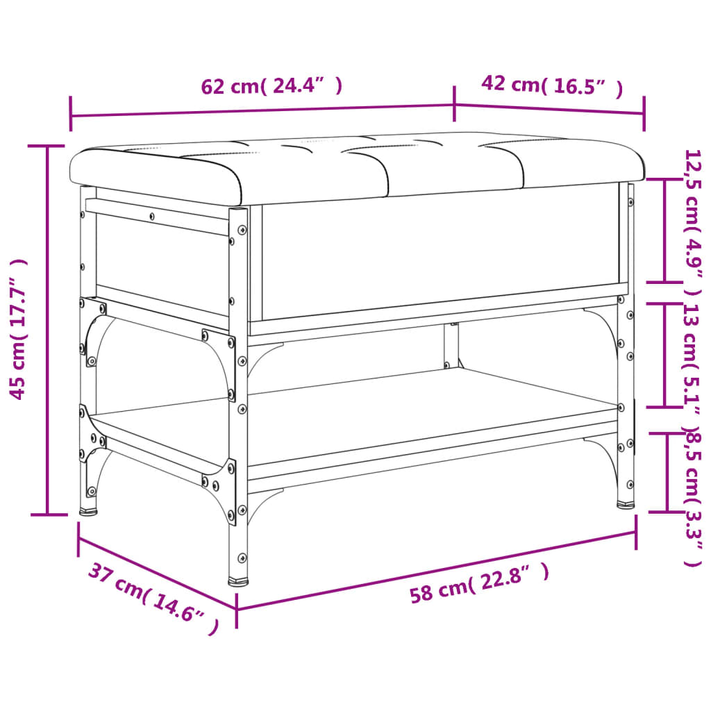 vidaXL skobænk 62x42x45 cm konstrueret træ brun egetræsfarve