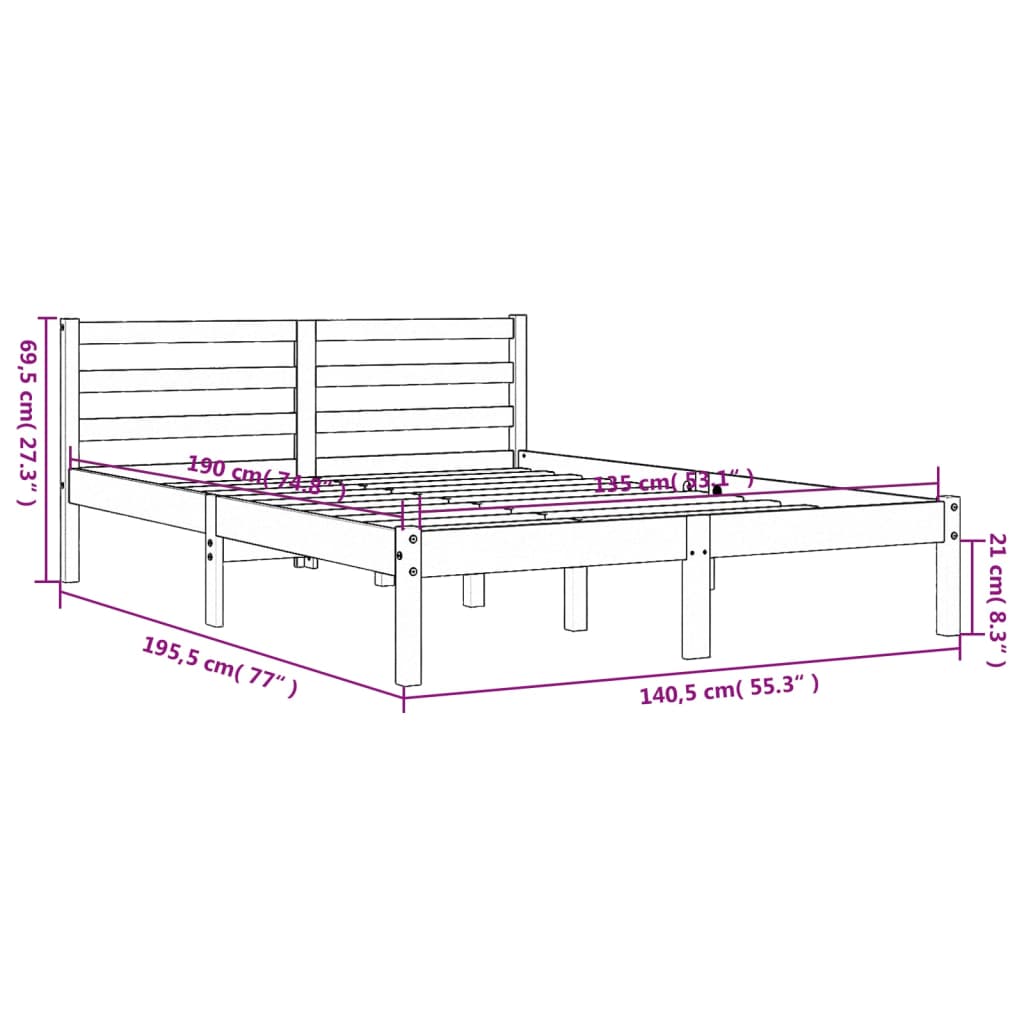 vidaXL sengeramme uden madras 135x190 cm massivt fyrretræ brun