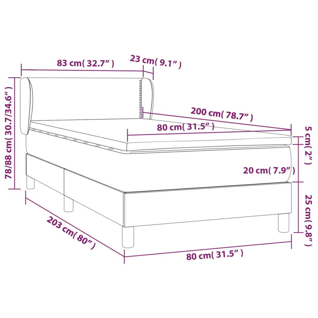 vidaXL kontinentalseng med madras 80x200 cm kunstlæder sort