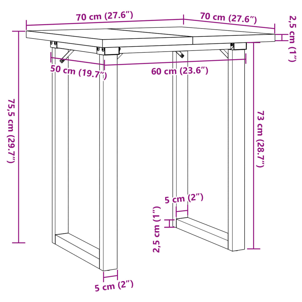 vidaXL spisebord 70x70x75,5 cm O-stel massivt fyrretræ og støbejern