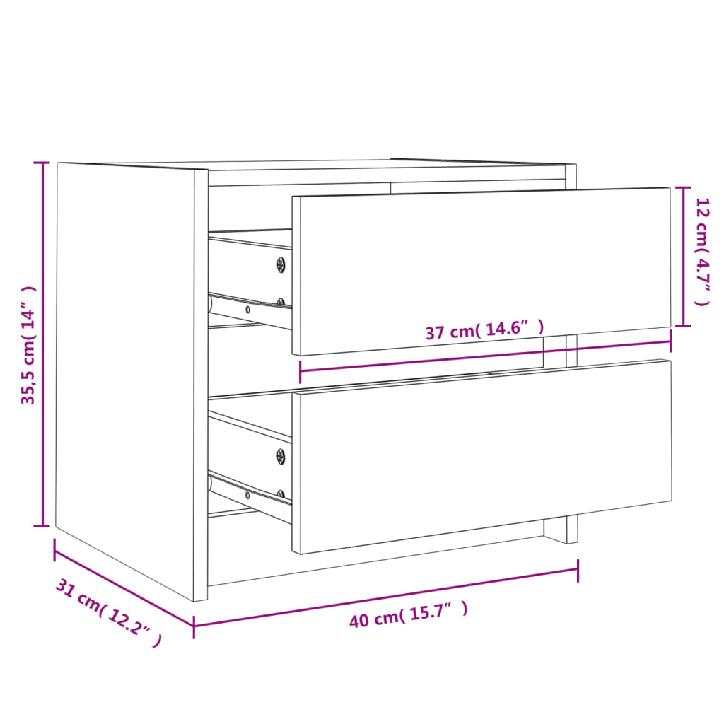 vidaXL sengebord 40x31x35,5 cm massivt fyrretræ hvid