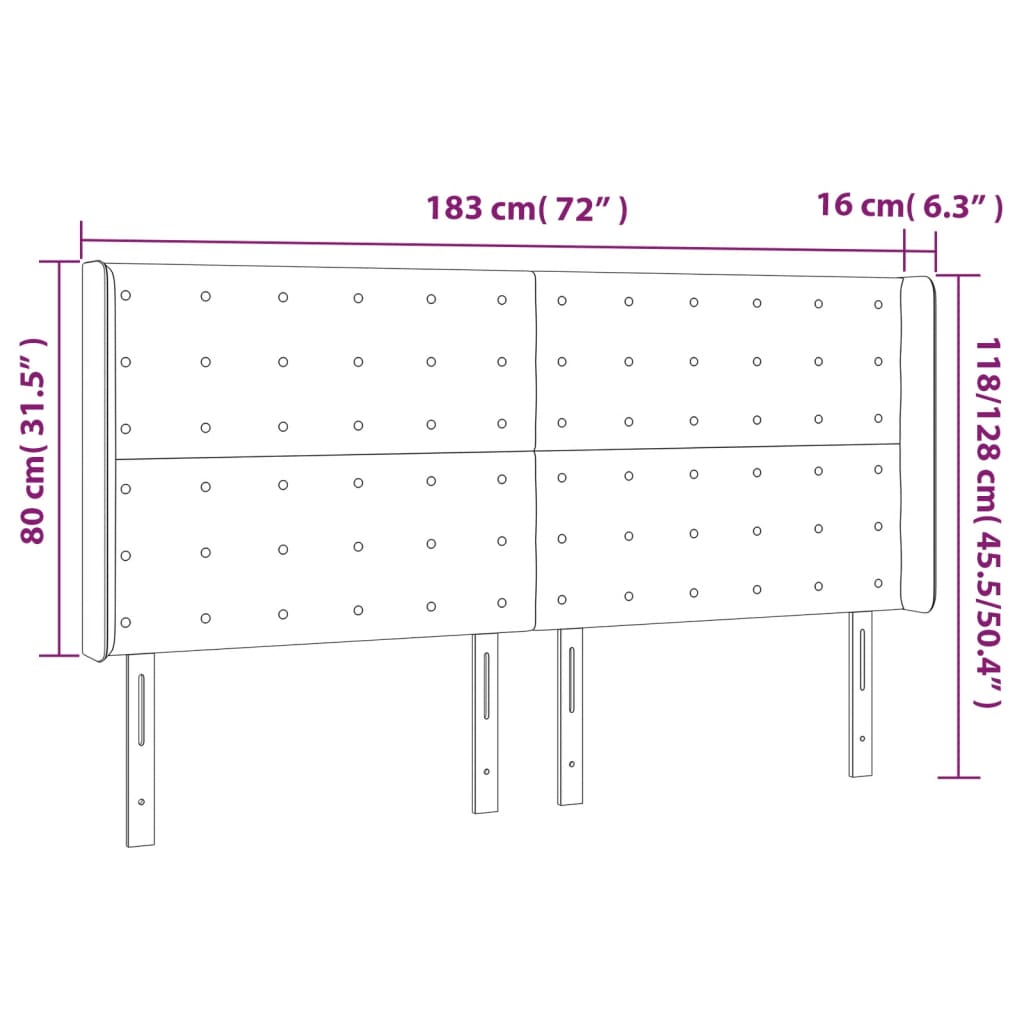 vidaXL sengegavl med LED-lys 183x16x118/128 cm stof mørkegrå