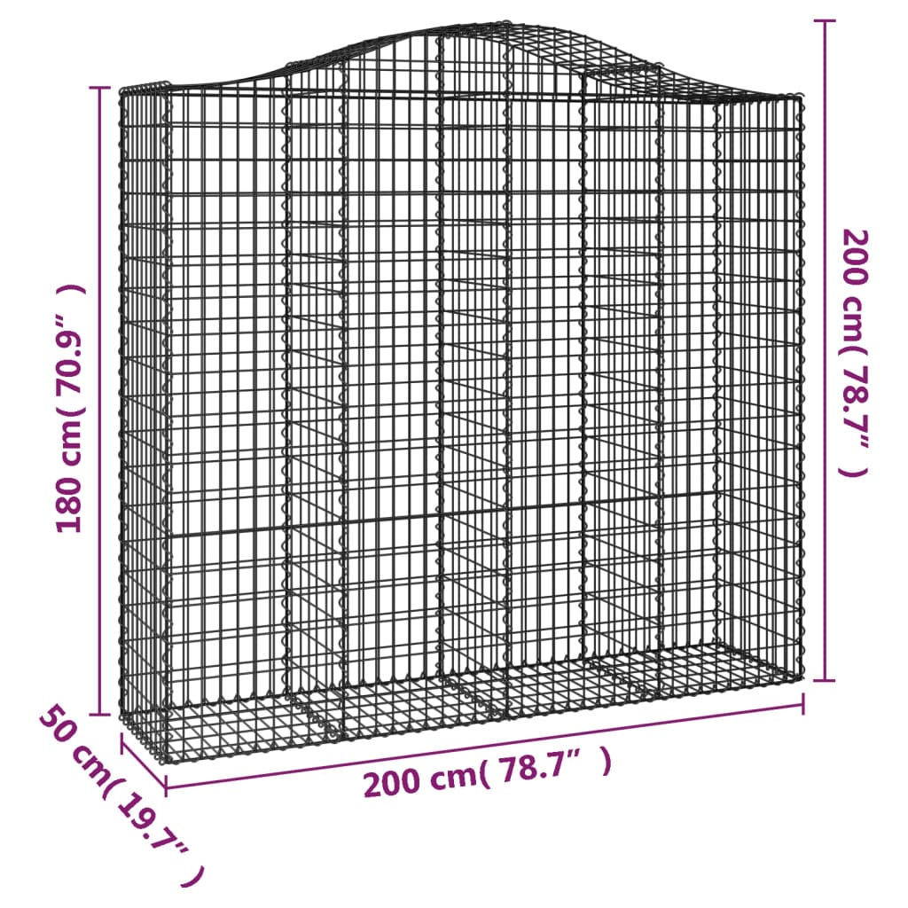 vidaXL buede gabionkurve 10 stk. 200x50x180/200 cm galvaniseret jern