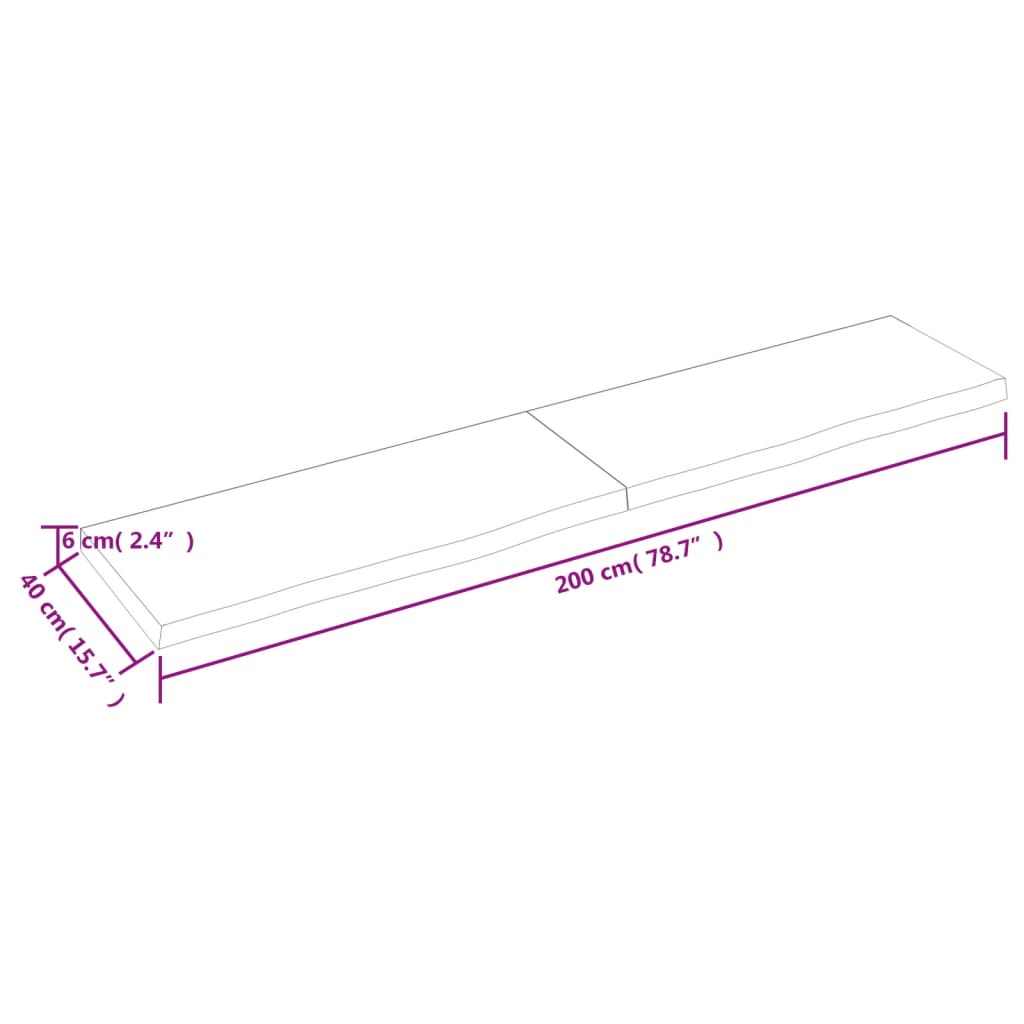 vidaXL bordplade til badeværelse 200x40x(2-6) cm massivt træ lysebrun