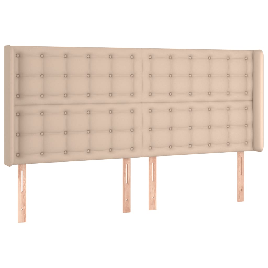 vidaXL sengegavl med LED-lys 203x16x118/128 cm kunstlæder cappuccino