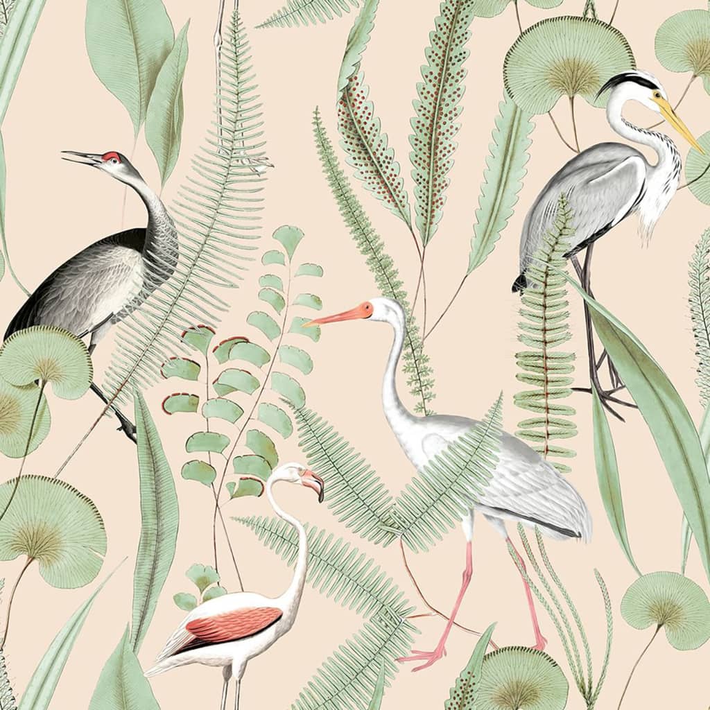 DUTCH WALLCOVERINGS tapet Flamingo cremefarvet og mintgrøn