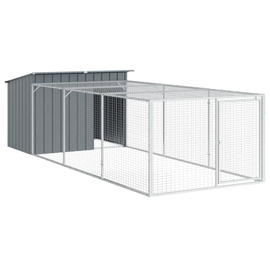 vidaXL hundehus m. løbegård 153x396x110 cm galvaniseret stål antracit