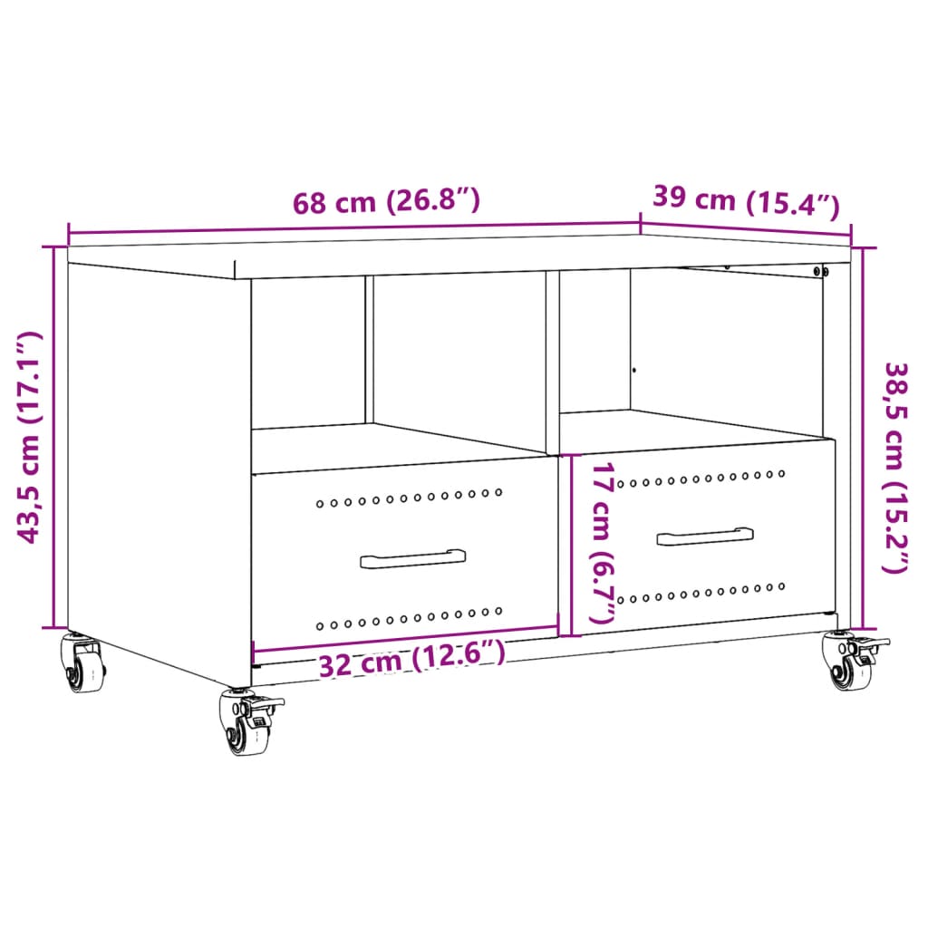 vidaXL tv-bord 68x39x43,5 cm koldvalset stål olivengrøn