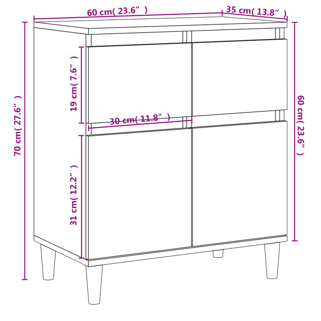 vidaXL skænk 60x35x70 cm konstrueret træ grå sonoma-eg