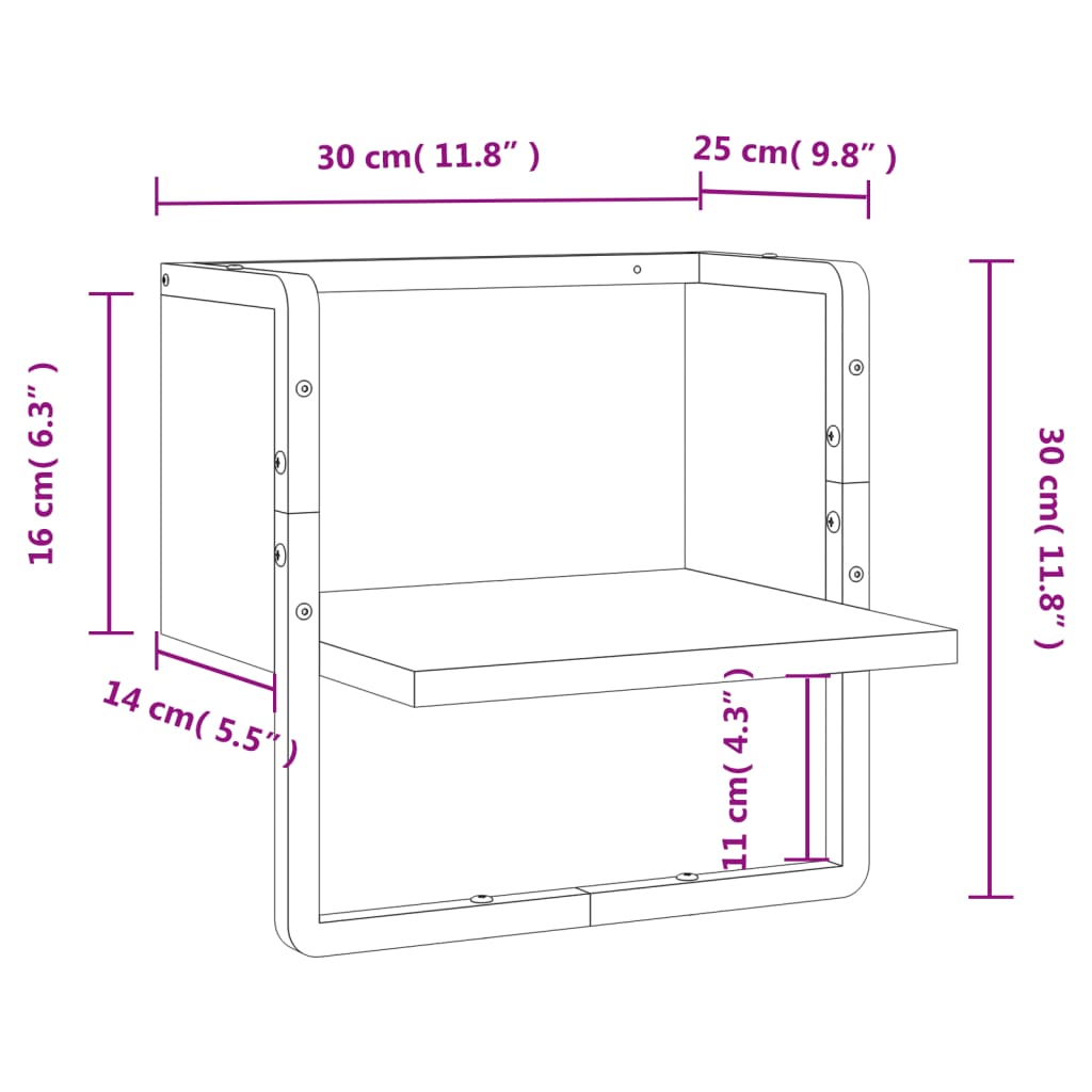 vidaXL væghylde med stang 30x25x30 cm røget egetræsfarve