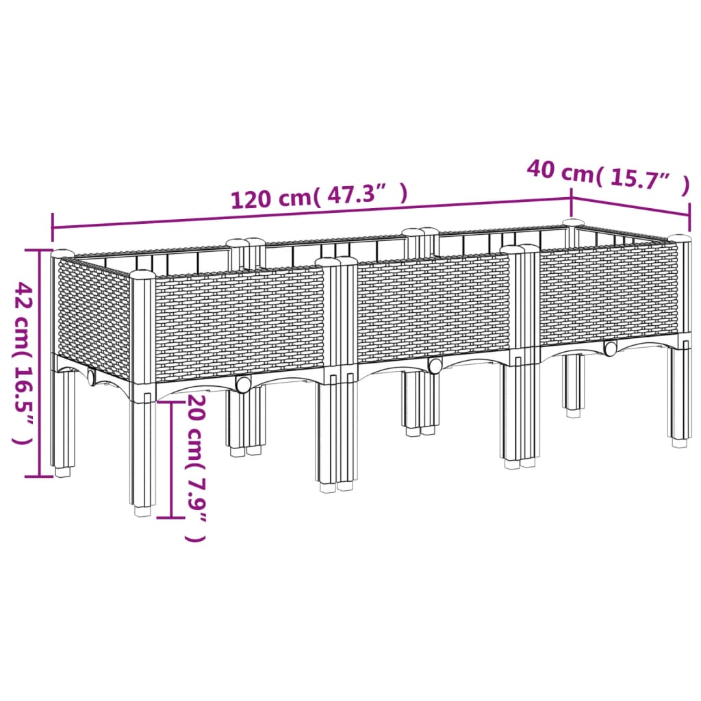 vidaXL plantekasse med ben 120x40x42 cm PP brun