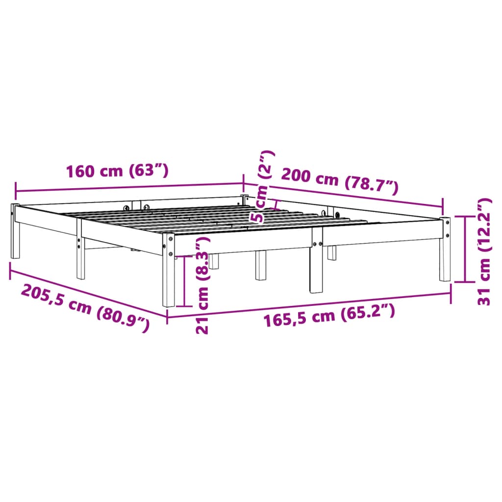 vidaXL sengeramme uden madras 160x200 cm massivt fyrretræ gyldenbrun