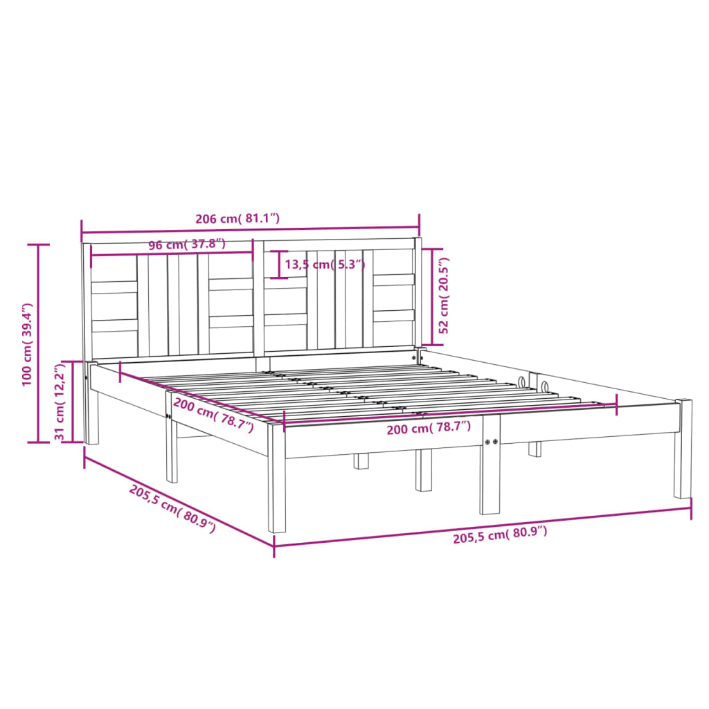 vidaXL sengeramme 200x200 cm massivt træ