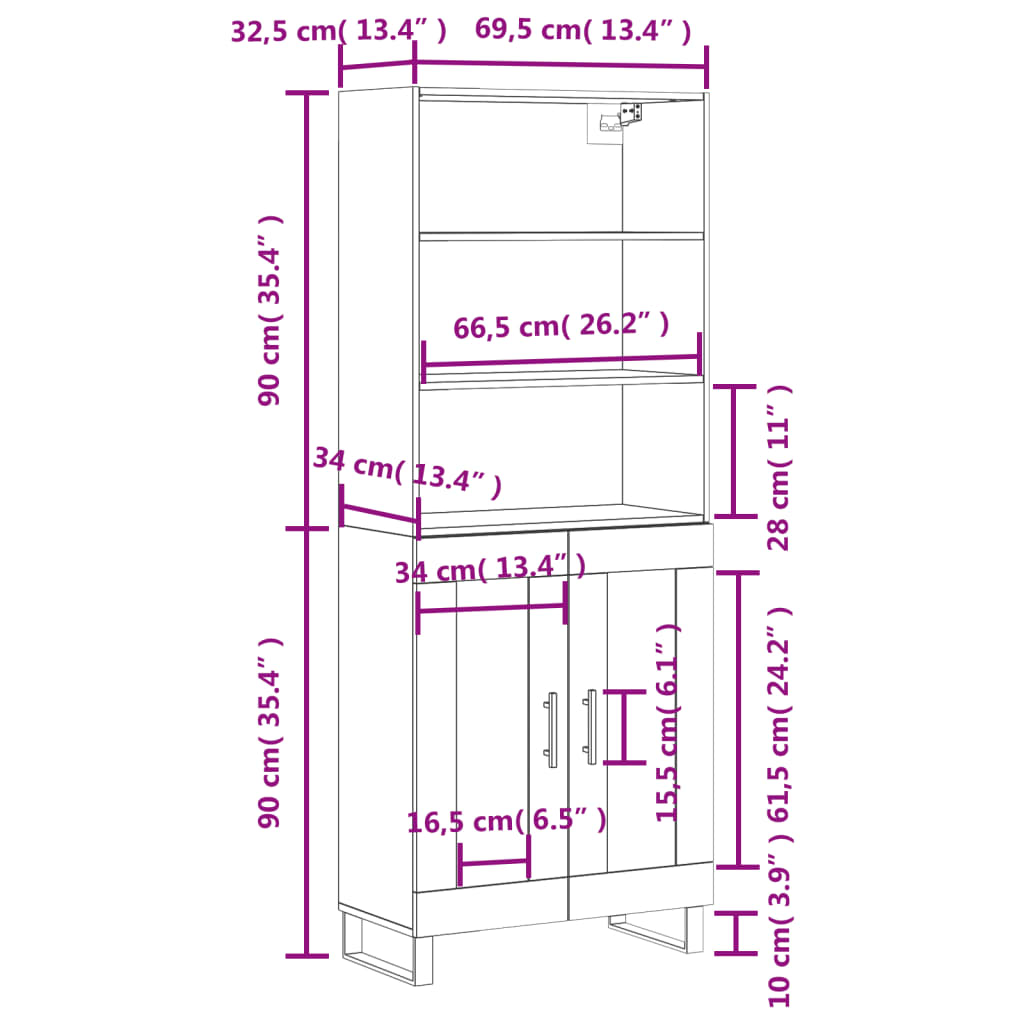 vidaXL højskab 69,5x34x180 cm konstrueret træ betongrå