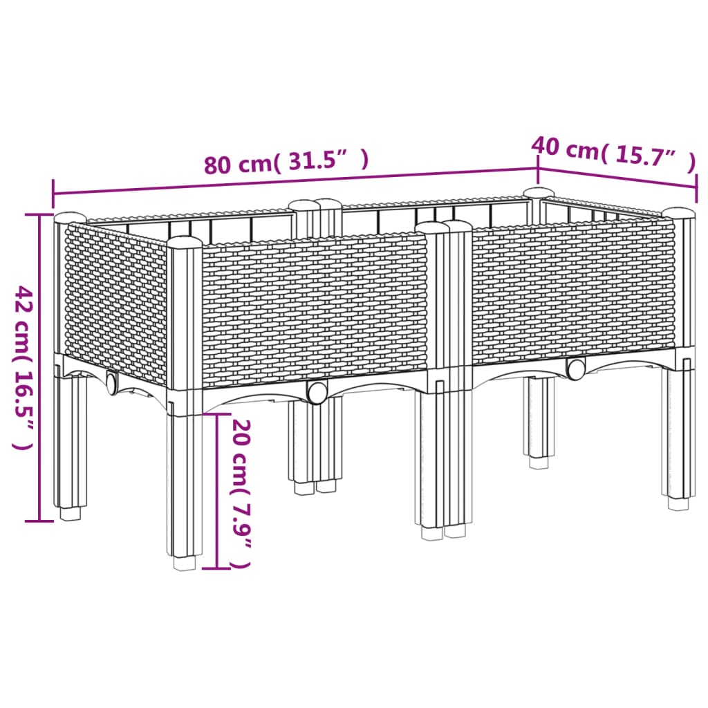 vidaXL plantekasse med ben 80x40x42 cm PP lysegrå