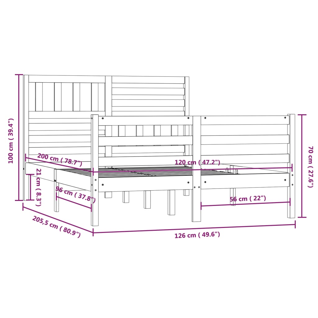 vidaXL sengeramme uden madras 120x200 cm massivt træ