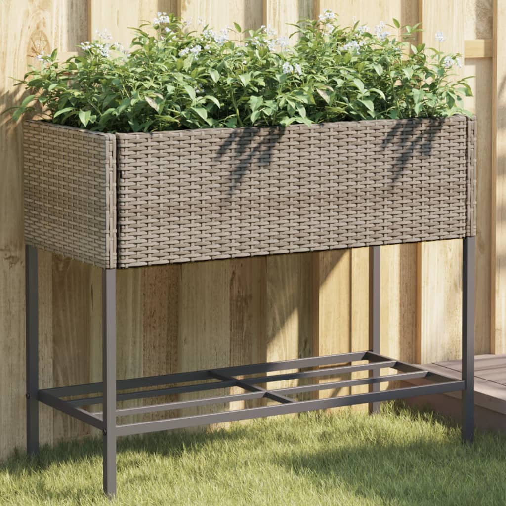 vidaXL plantekasser 2 stk. med hylde 90x40x75 cm polyrattan grå