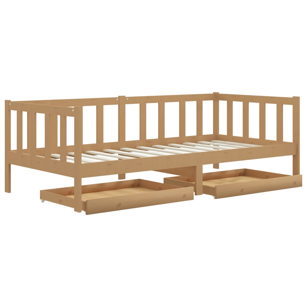 vidaXL daybed med skuffer 90x200 cm massivt fyrretræ gyldenbrun